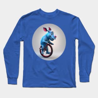 Blue baby rhino unicycling Long Sleeve T-Shirt